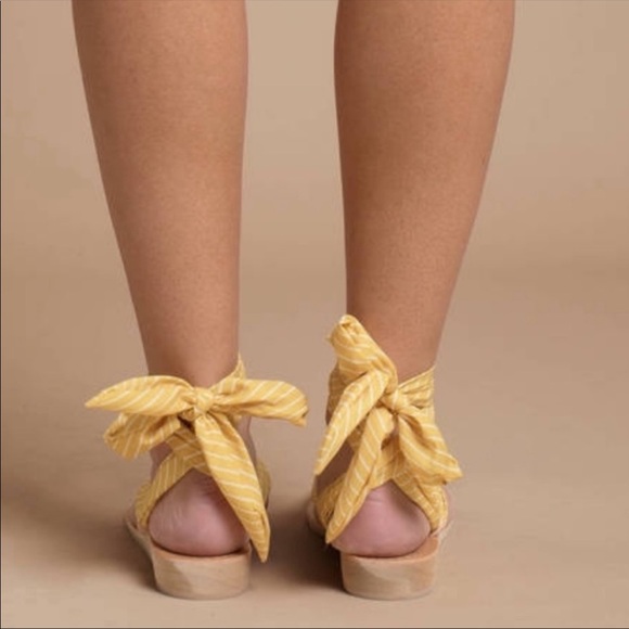 Barcelona Sunny Yellow Wrap Kitten Wedge Sandal - Picture 4 of 6